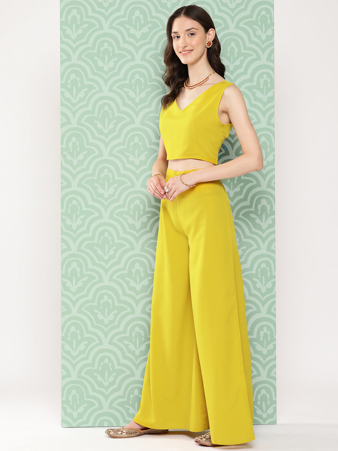 Janasya Women's Yellow Crepe Solid Crop Top Festive Top Set - Distacart