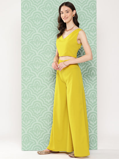 Janasya Women's Yellow Crepe Solid Crop Top Festive Top Set - Distacart