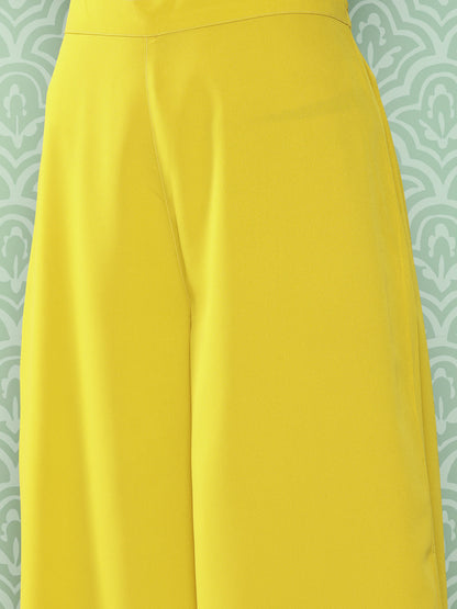 Janasya Women's Yellow Crepe Solid Crop Top Festive Top Set - Distacart