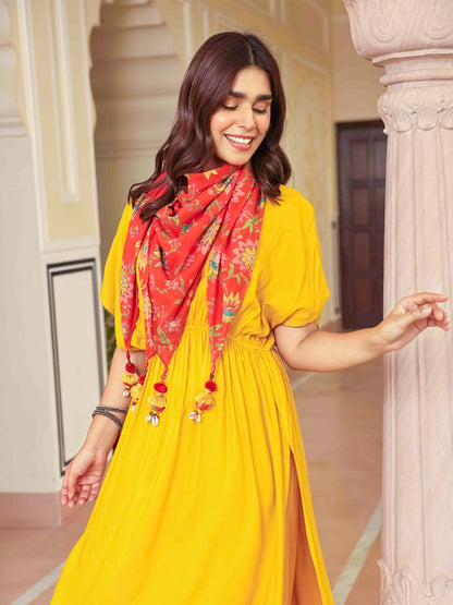 Janasya Women's Mustard Rayon Solid Festive Gathered Kurta Set - Distacart