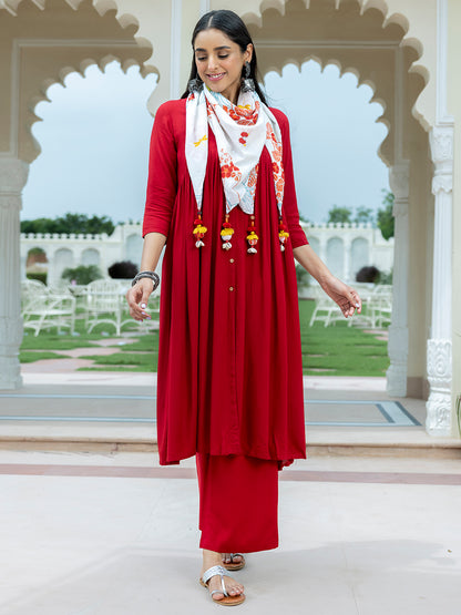 Janasya Women's Maroon Rayon Solid Festive Gathered Kurta Set - Distacart
