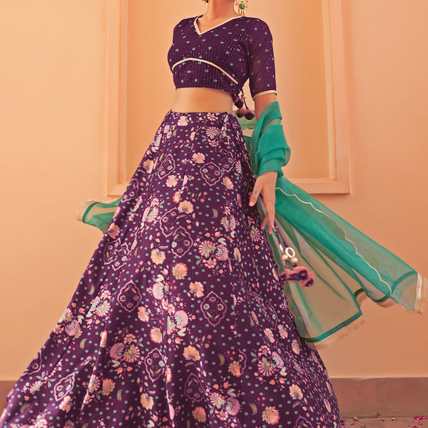 Janasya Purple Georgette Digital Floral Printed Festive Lehenga Choli - Distacart