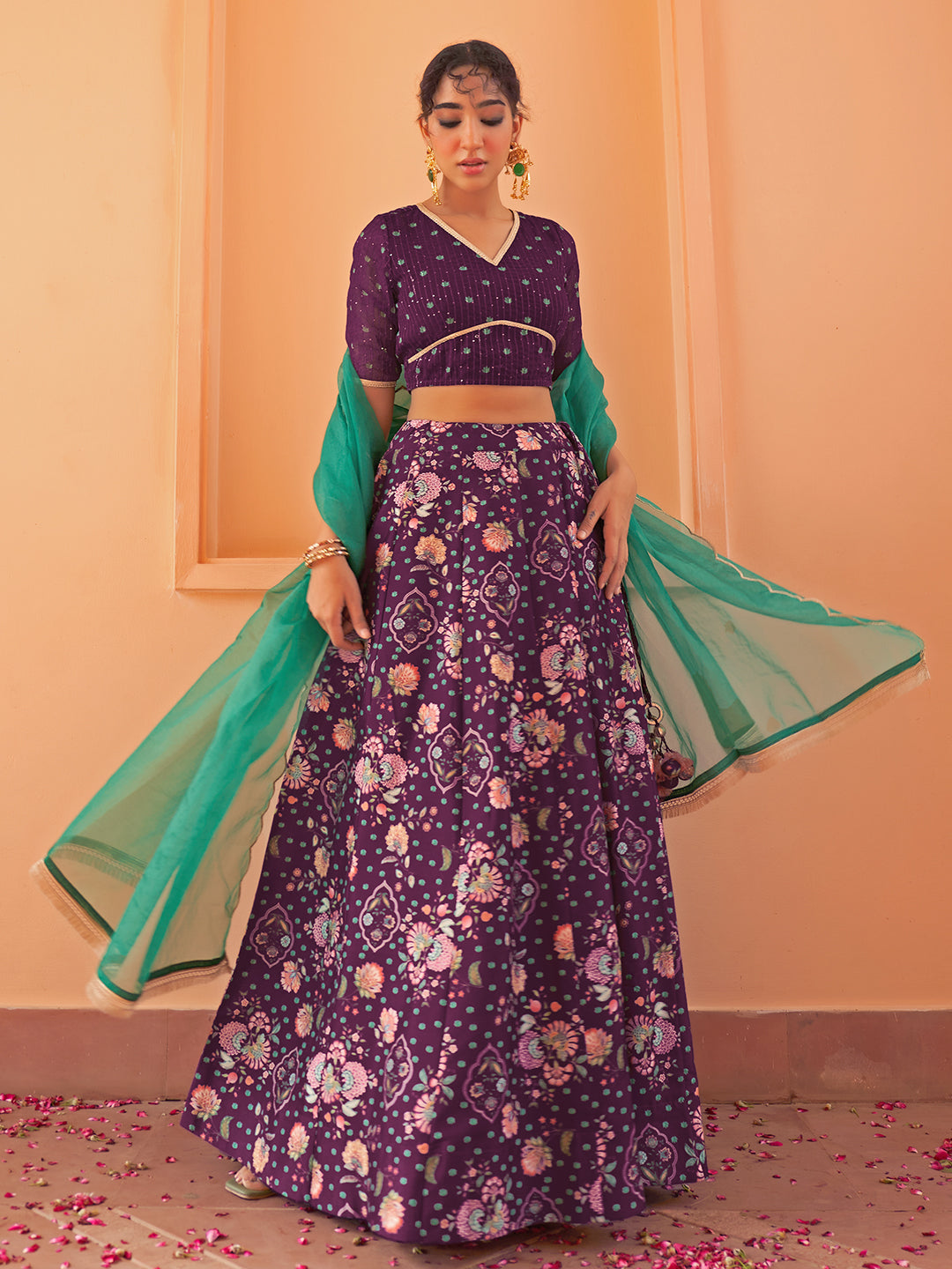 Janasya Purple Georgette Digital Floral Printed Festive Lehenga Choli - Distacart