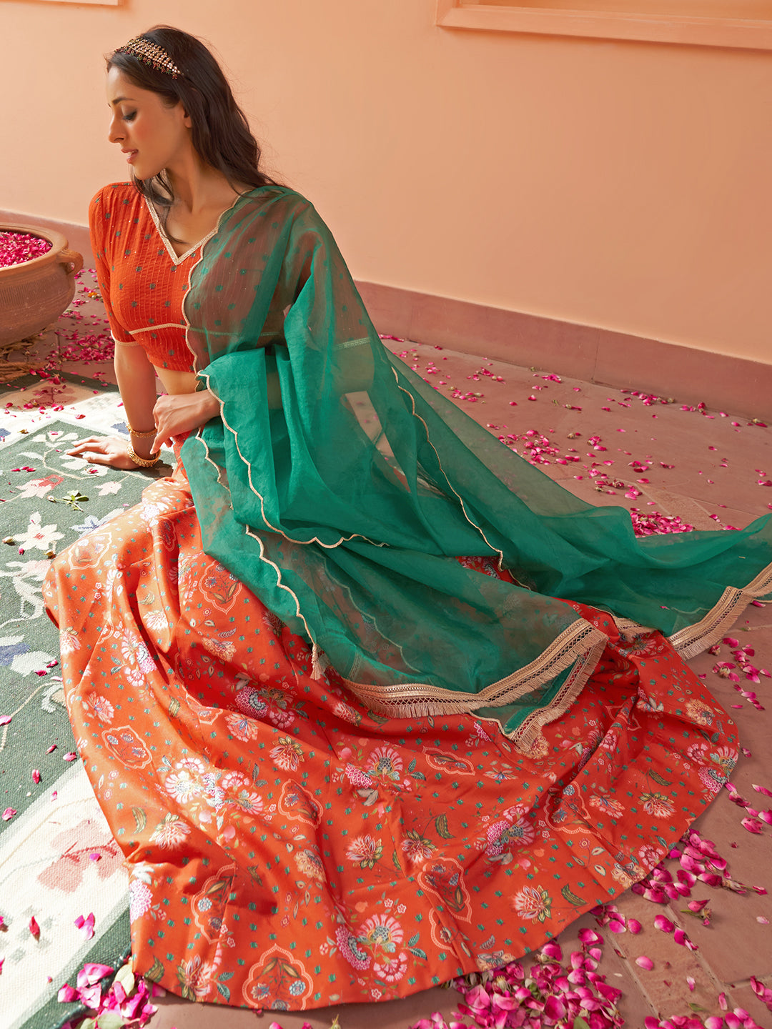Janasya Orange Georgette Digital Floral Printed Festive Lehenga Choli - Distacart
