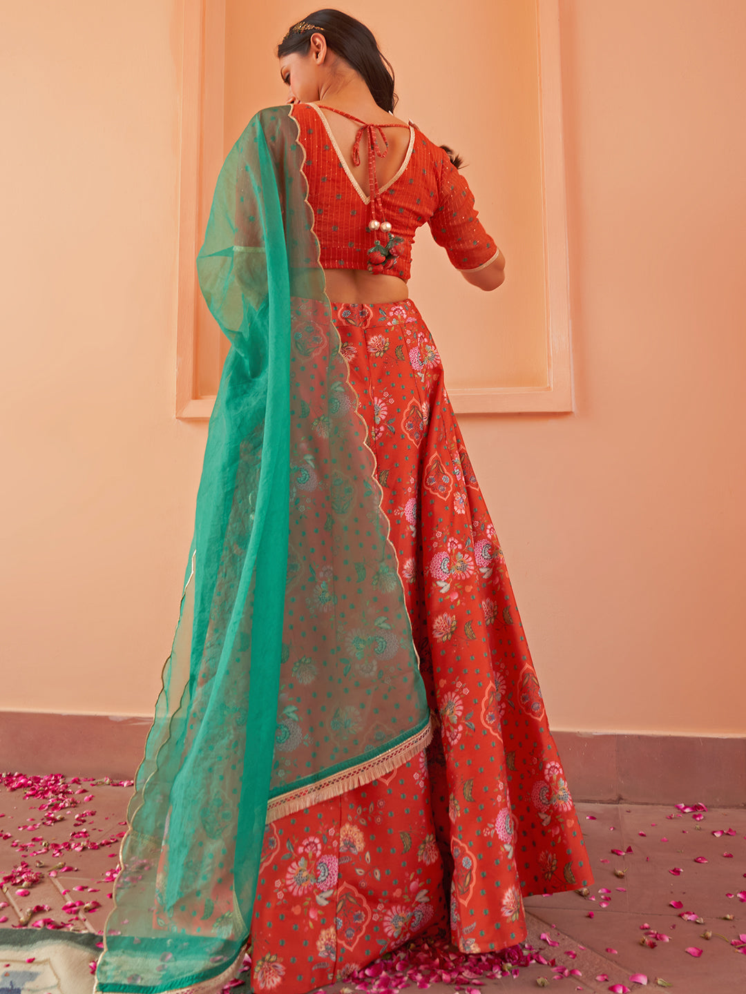 Janasya Orange Georgette Digital Floral Printed Festive Lehenga Choli - Distacart