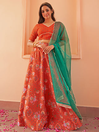 Janasya Orange Georgette Digital Floral Printed Festive Lehenga Choli - Distacart