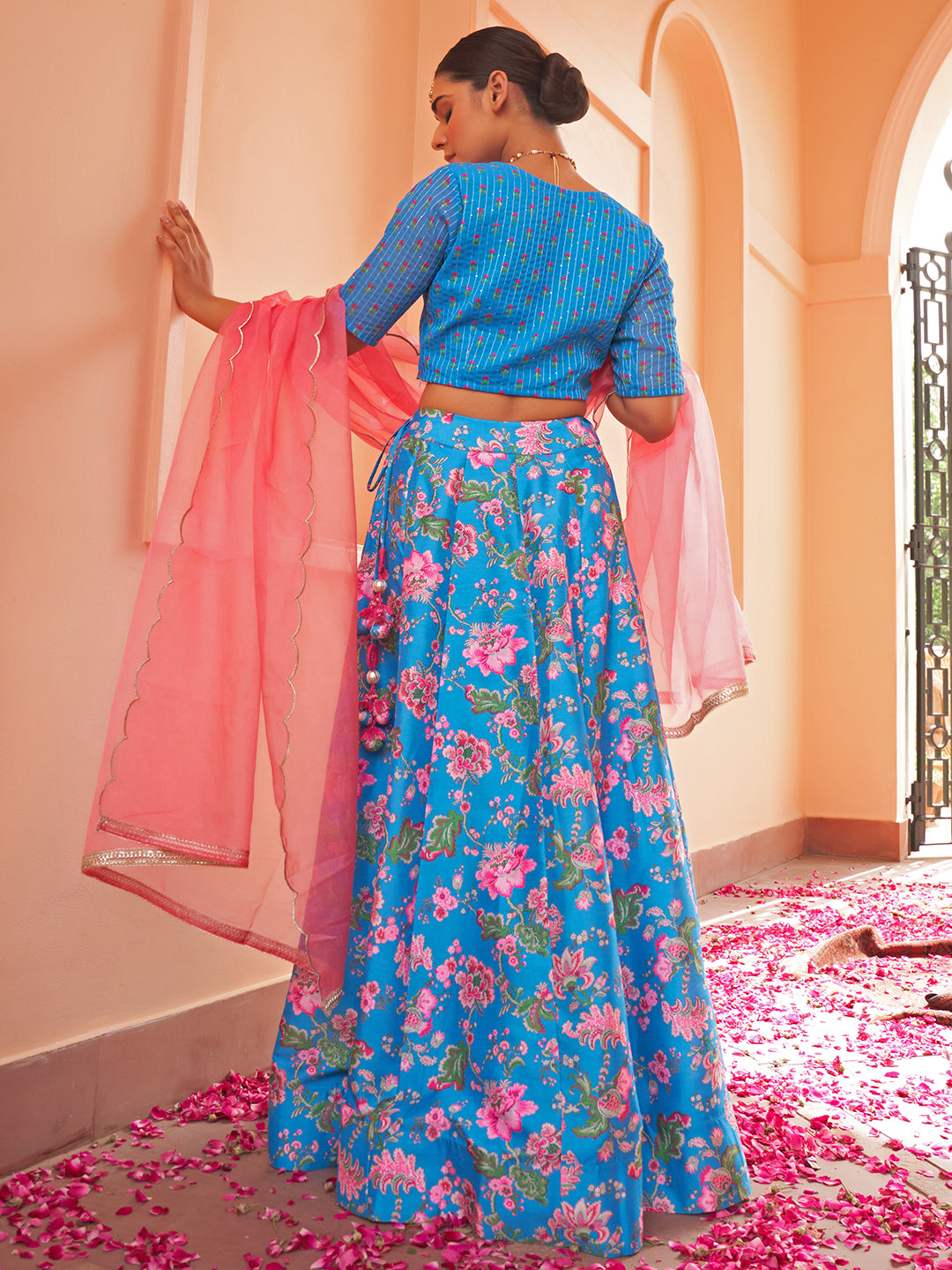 Janasya Blue Georgette Digital Floral Printed Festive Lehenga Choli - Distacart