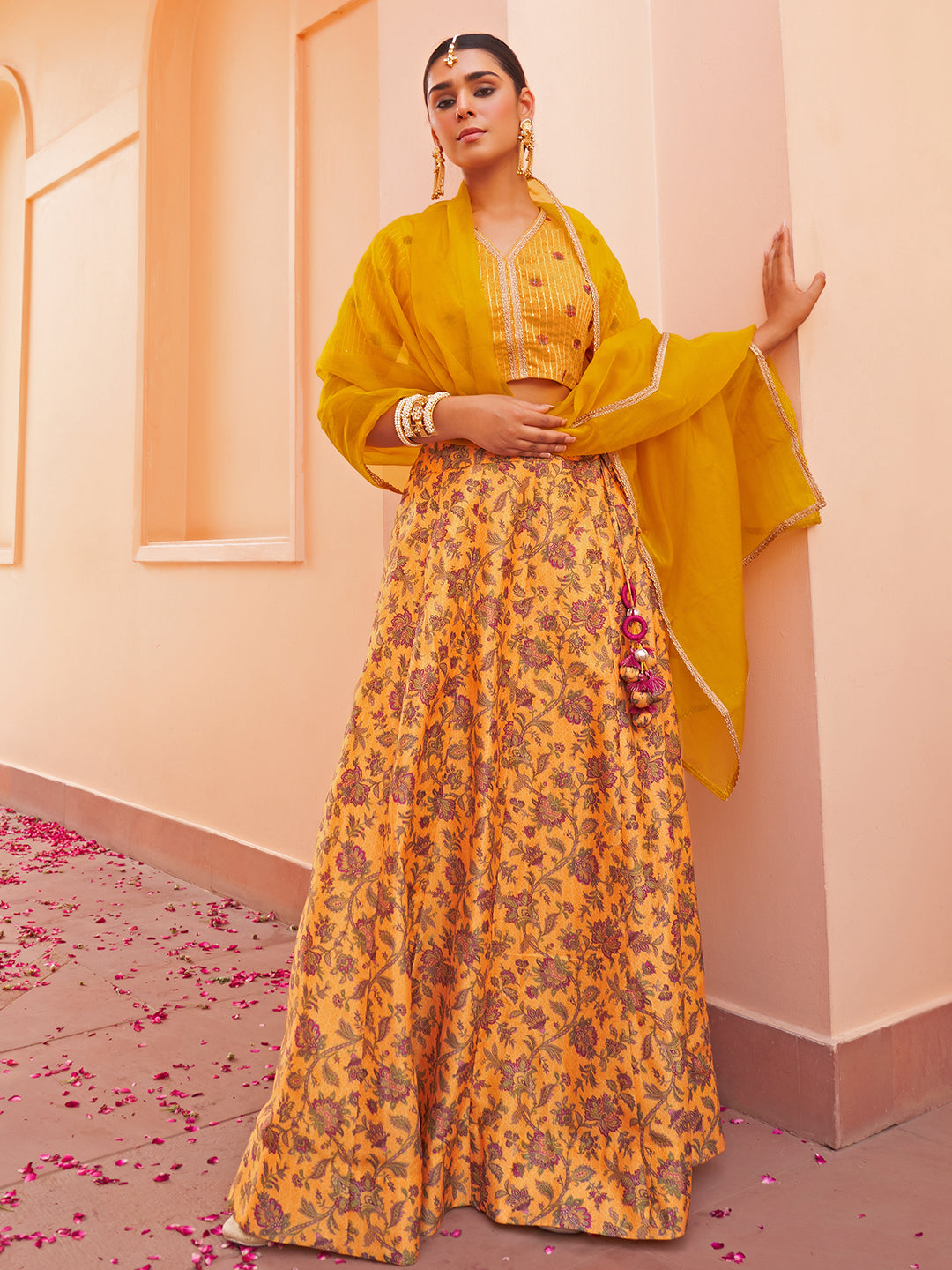 Janasya Mustard Georgette Digital Floral Printed Festive Lehenga Choli - Distacart