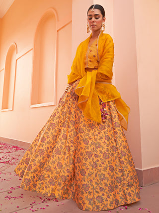 Janasya Mustard Georgette Digital Floral Printed Festive Lehenga Choli - Distacart