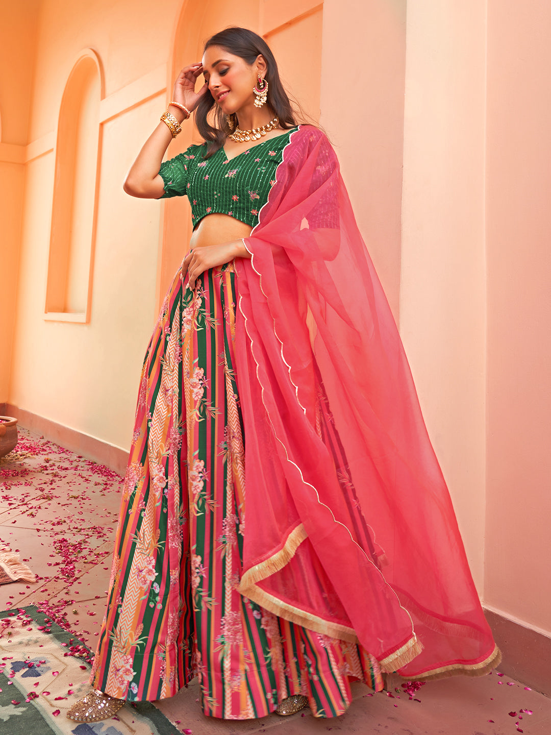 Janasya Green Georgette Digital Floral Printed Festive Lehenga Choli - Distacart