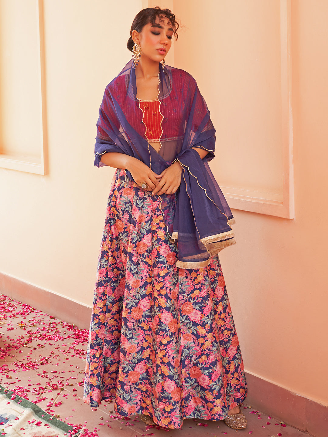 Janasya Red Georgette Digital Floral Printed Festive Lehenga Choli - Distacart