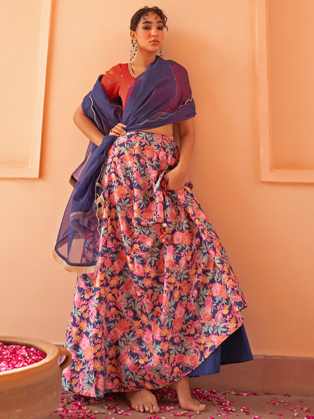 Janasya Red Georgette Digital Floral Printed Festive Lehenga Choli - Distacart