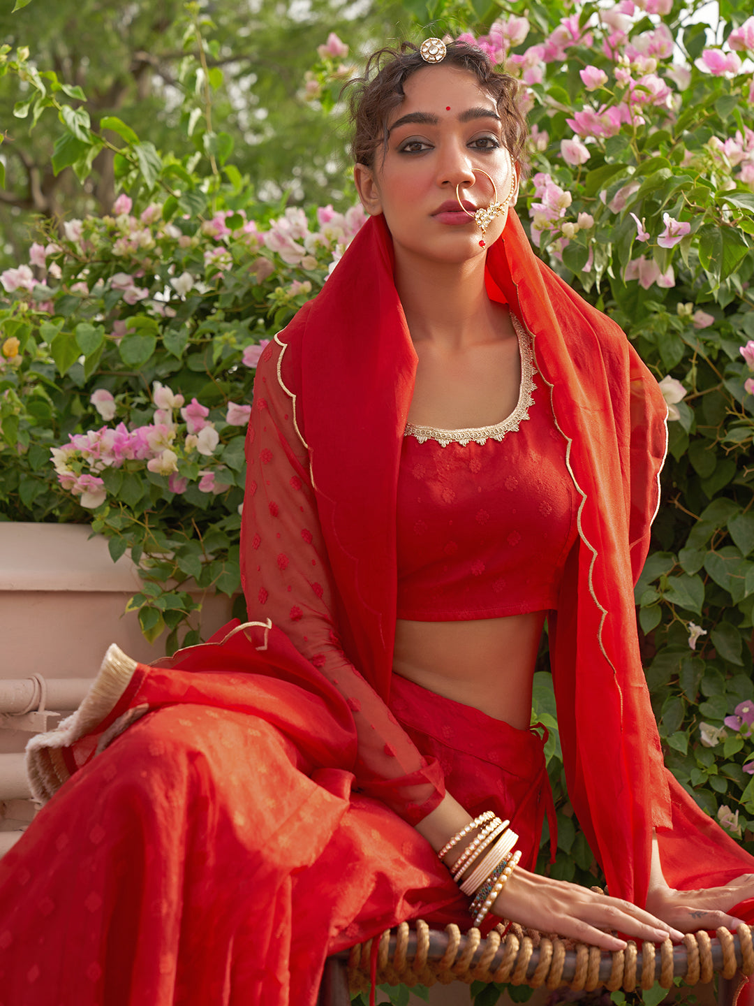 Janasya Red Organza Woven Design Festive Lehenga Choli - Distacart
