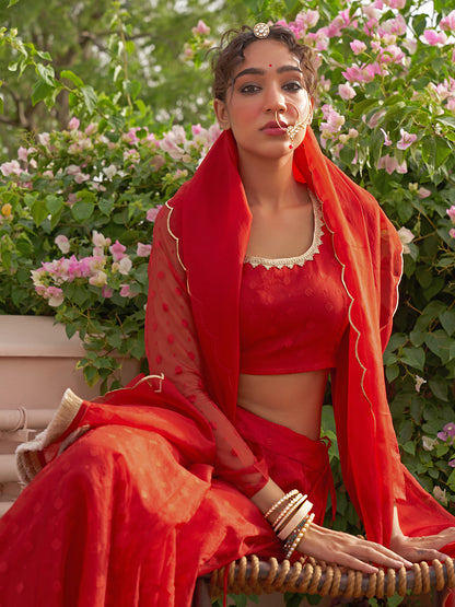 Janasya Red Organza Woven Design Festive Lehenga Choli - Distacart