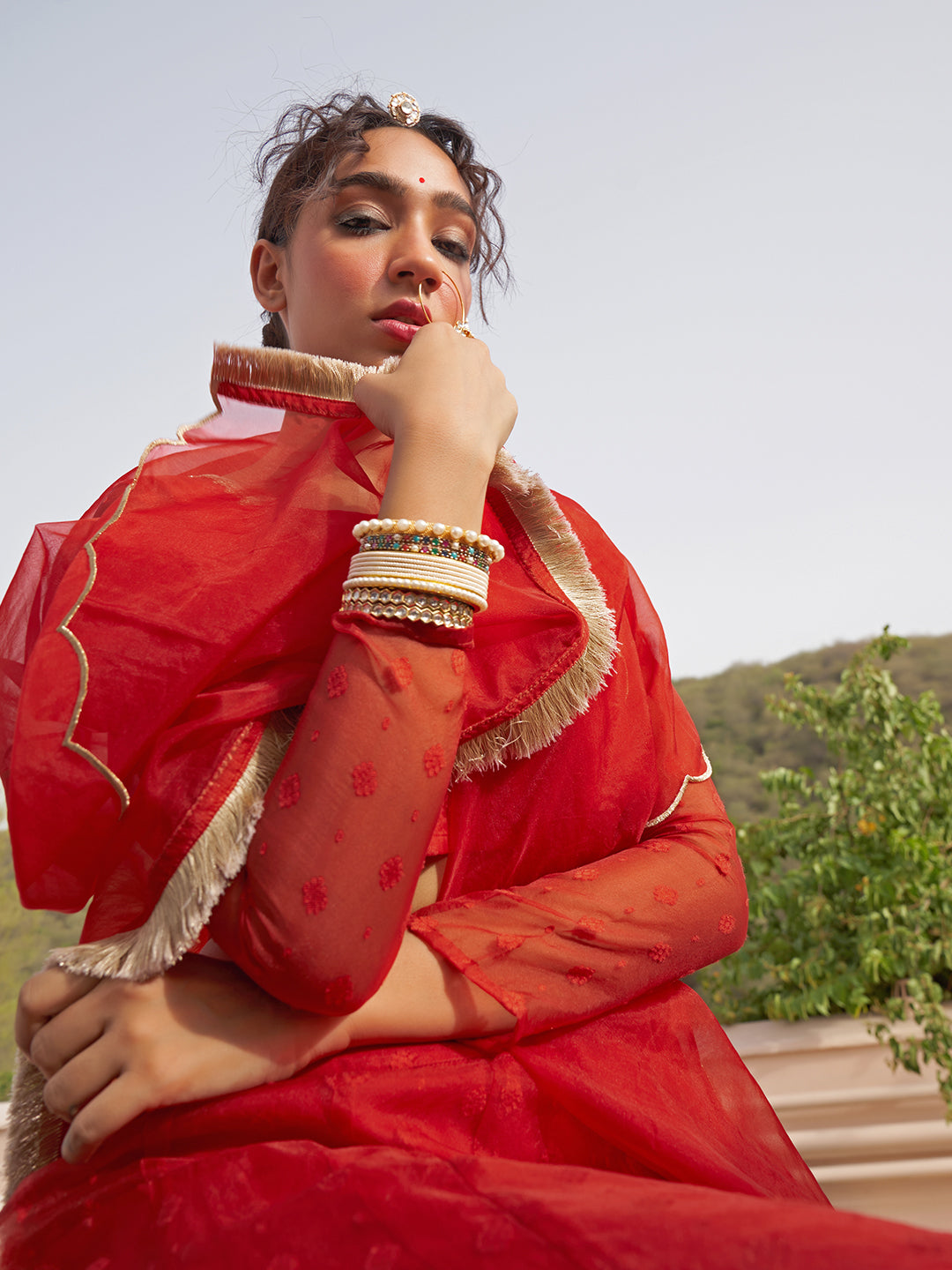 Janasya Red Organza Woven Design Festive Lehenga Choli - Distacart