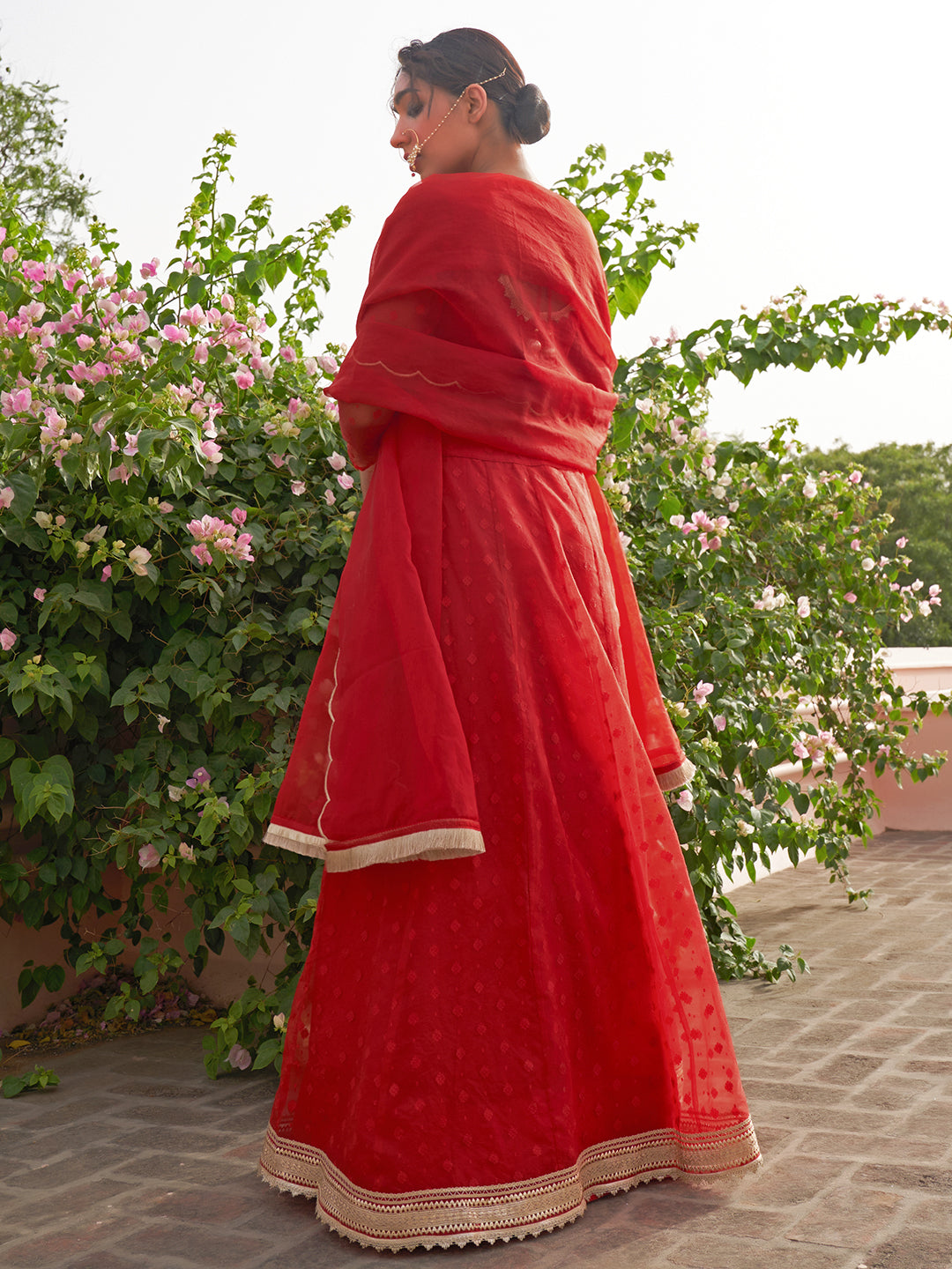 Janasya Red Organza Woven Design Festive Lehenga Choli - Distacart