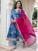 Janasya Women's Blue Cotton Ethnic Printed Festive Anarkali Kurta Set - Distacart