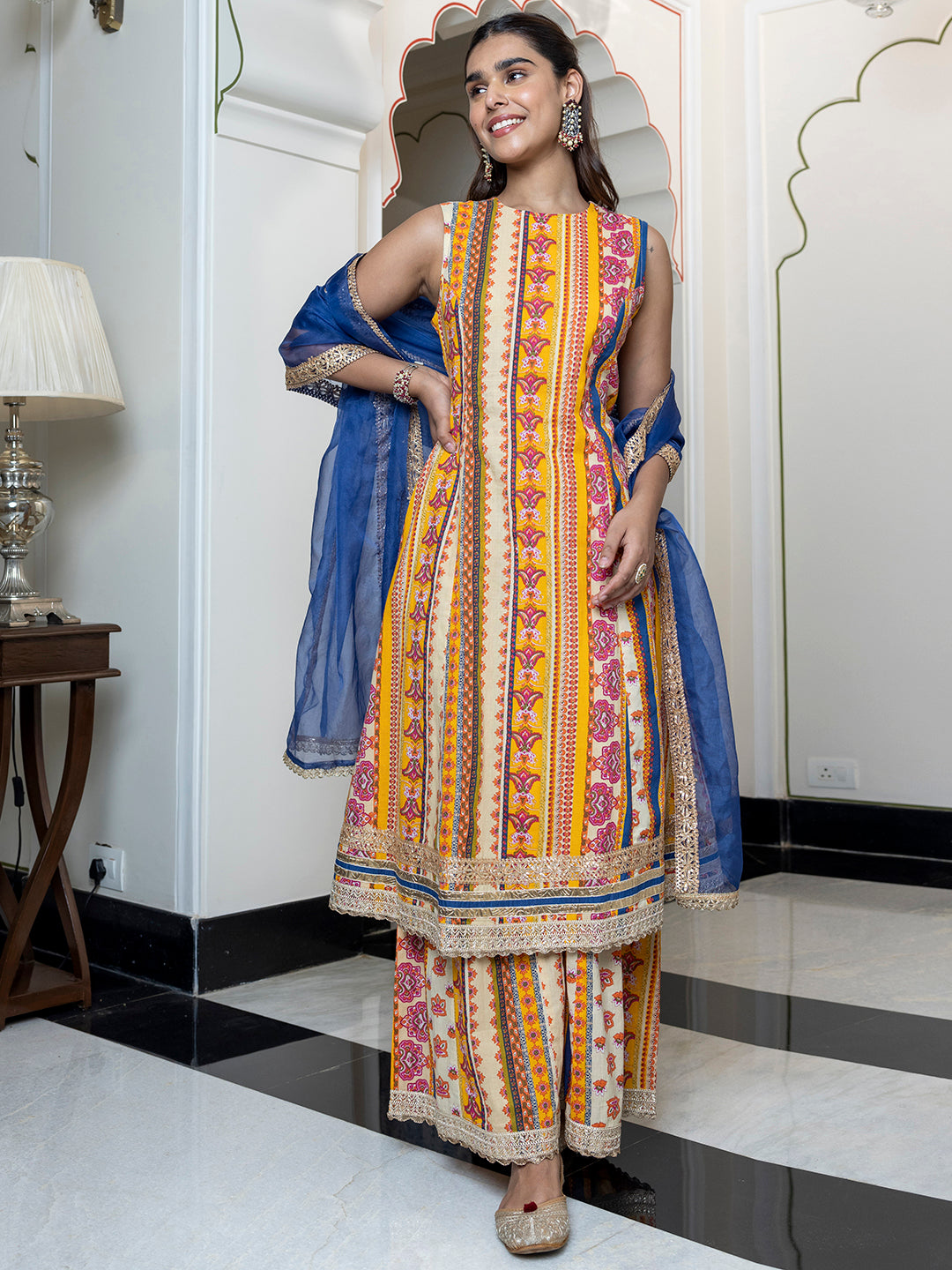 Janasya Women's Multicolor Cotton Ethnic Printed Festive A-line Kurta Set - Distacart
