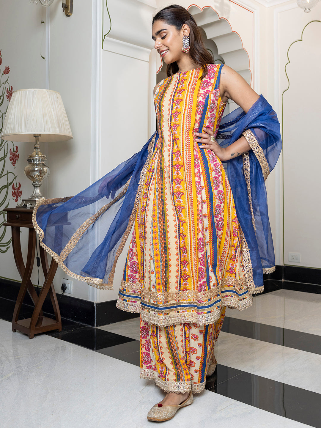 Janasya Women's Multicolor Cotton Ethnic Printed Festive A-line Kurta Set - Distacart