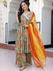 Janasya Women's Green Cotton Embellished Ethnic Printed Festive Flared Kurta Set - Distacart