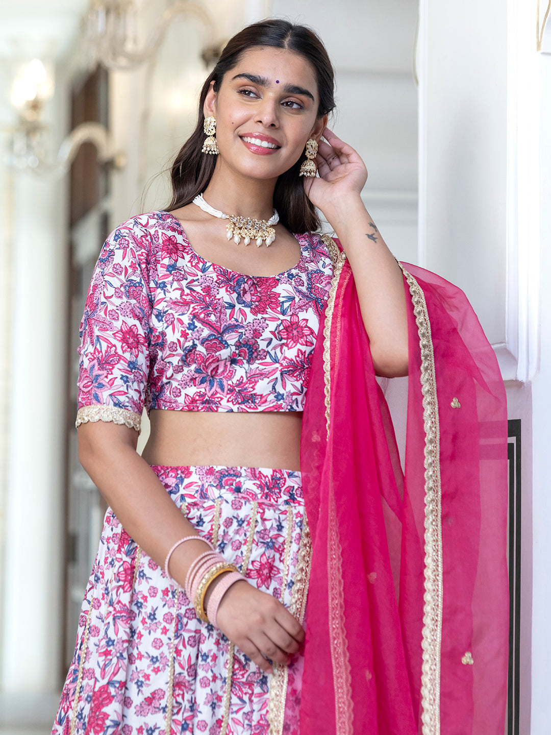 Janasya White Cotton Embellished Festive Lehenga Choli - Distacart