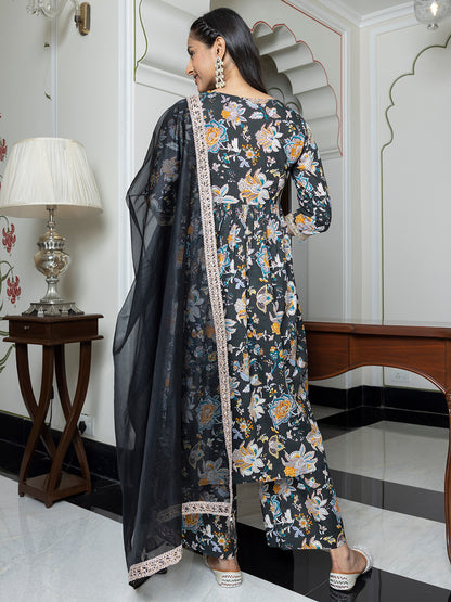 Janasya Women's Black Cotton Embellished Festive Empire Kurta Set - Distacart