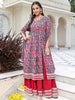 Janasya Women's Blue Cotton Floral Printed Festive Front Slit Kurta Set - Distacart