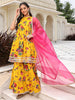 Janasya Women's Yellow Cotton Embellished Festive Flared Short Kurta Set - Distacart