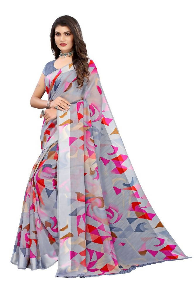 Vamika Grey Linen Satin Border Saree