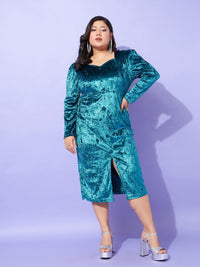 Thumbnail for Lyush Women Teal Velvet Front Button Bodycon Dress - Distacart