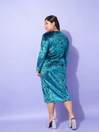Thumbnail for Lyush Women Teal Velvet Front Button Bodycon Dress - Distacart