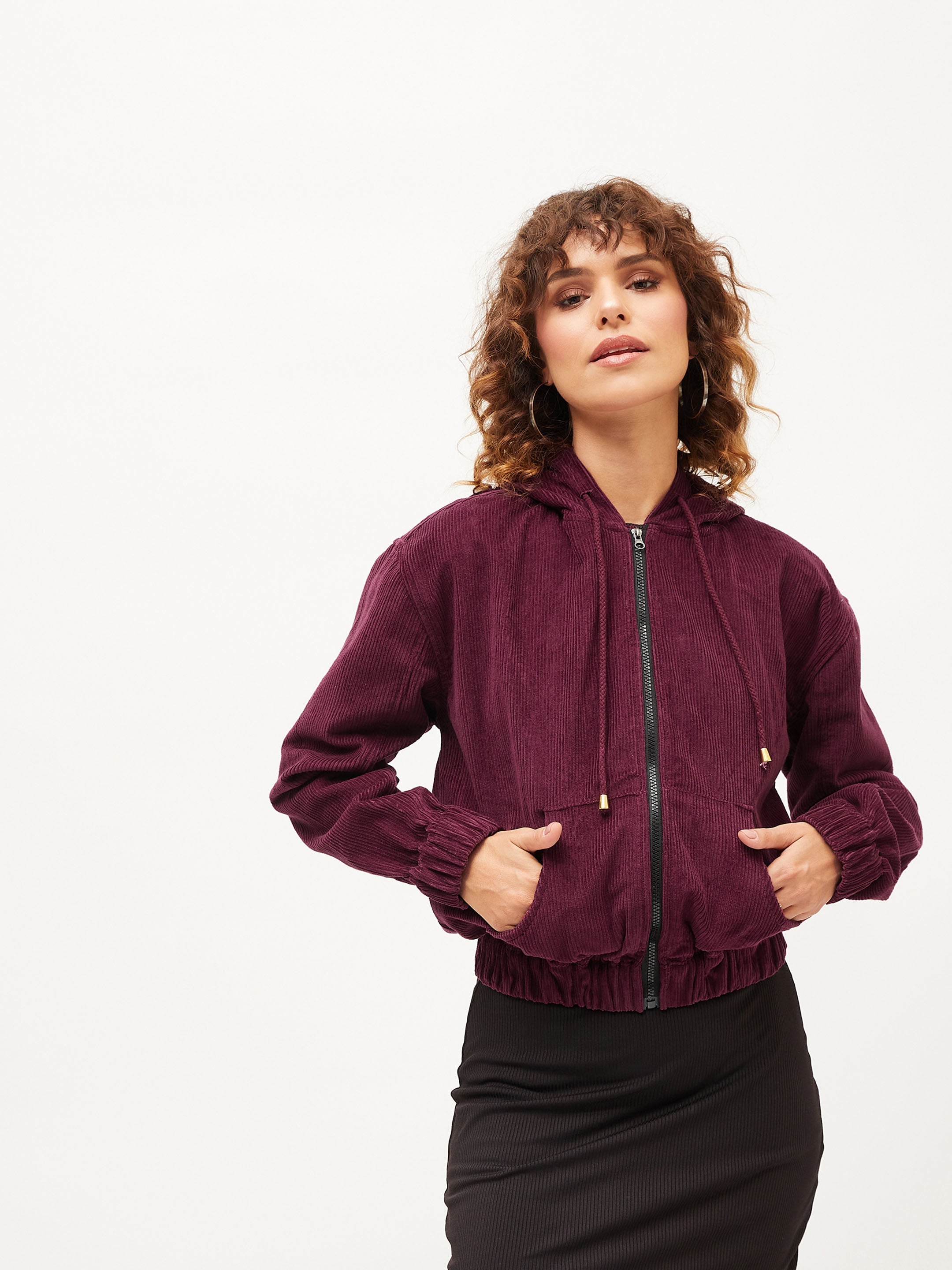 Buy Lyush Women Maroon Corduroy Varsity Jacket Online at Best