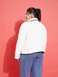 Thumbnail for Lyush Women White Fur Contrast Piping Zipper Jacket - Distacart