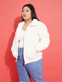Thumbnail for Lyush Women White Fur Zipper Jacket - Distacart