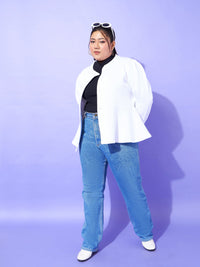 Thumbnail for Lyush Women White Fleece Button Peplum Jacket - Distacart