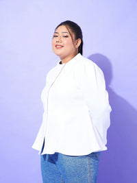 Thumbnail for Lyush Women White Fleece Button Peplum Jacket - Distacart