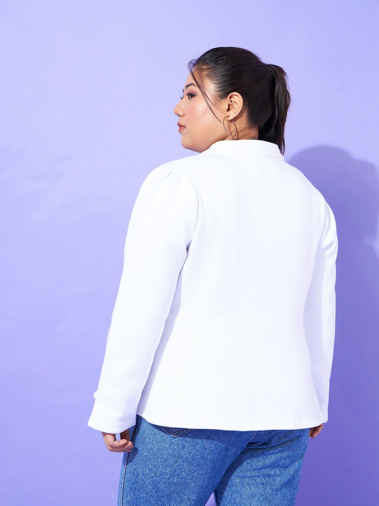 Lyush Women White Fleece Button Peplum Jacket - Distacart