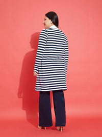 Thumbnail for Lyush Women Navy & White Striped Front Open Shrug - Distacart