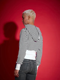 Thumbnail for Lyush Women Black & White Striped Fleece Hooded Jacket - Distacart
