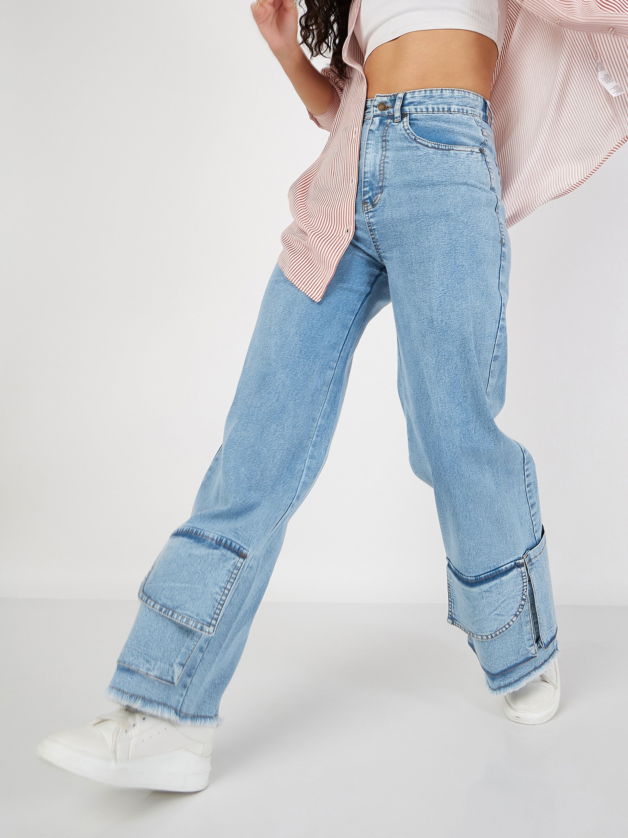 Buy Ice Bue Hem Pockets Straight Jeans Online Best Price | Distacart