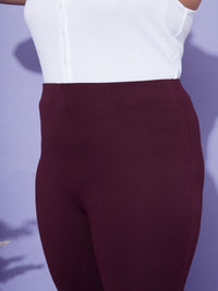 Thumbnail for Lyush Women Burgundy Bell Bottom 4-Way Stretch Trousers - Distacart