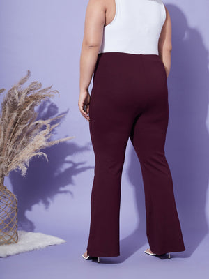 Lyush Women Burgundy Bell Bottom 4-Way Stretch Trousers - Distacart