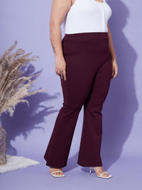 Thumbnail for Lyush Women Burgundy Bell Bottom 4-Way Stretch Trousers - Distacart