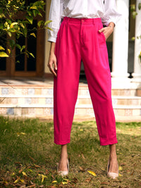 Thumbnail for Lyush Women Fuchsia Stretch Knit Tapered Pants - Distacart