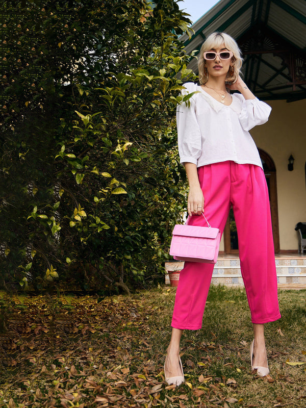 Lyush Women Fuchsia Stretch Knit Tapered Pants - Distacart