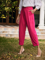 Thumbnail for Lyush Women Fuchsia Stretch Knit Tapered Pants - Distacart