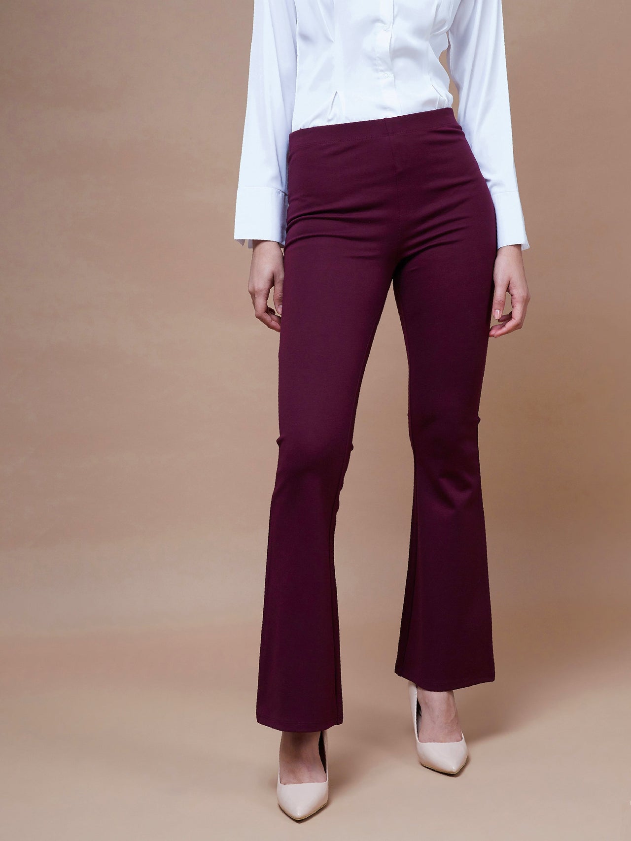 Lyush Women Burgundy Bell Bottom 4-Way Stretch Pants - Distacart