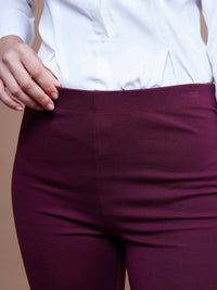 Thumbnail for Lyush Women Burgundy Bell Bottom 4-Way Stretch Pants - Distacart