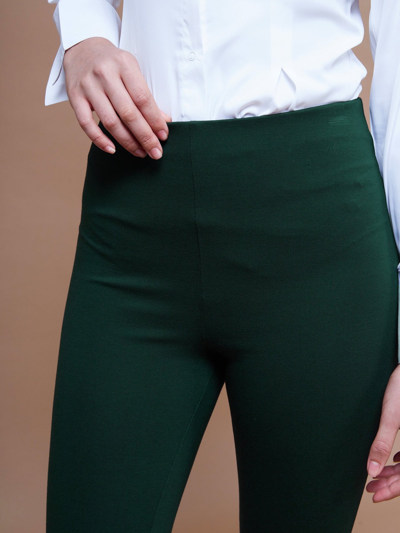 Lyush Women Emerald Green Bell Bottom 4-Way Stretch Pants - Distacart