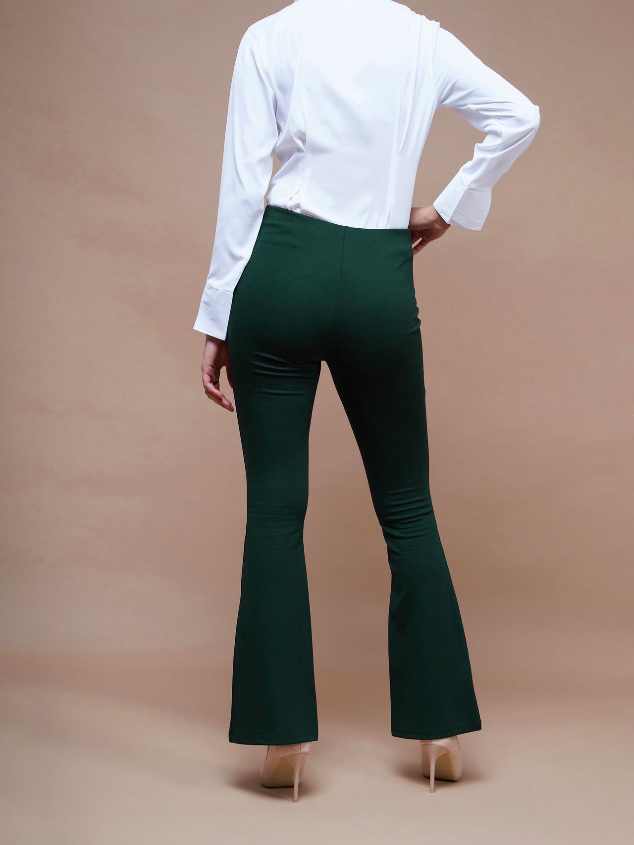Lyush Women Emerald Green Bell Bottom 4-Way Stretch Pants - Distacart